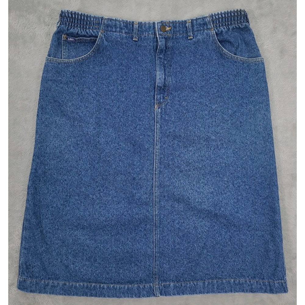 Vintage Lee Blue Denim‎ Jean Skirt Sz 24W Elastic Waist Midi Minimalist USA